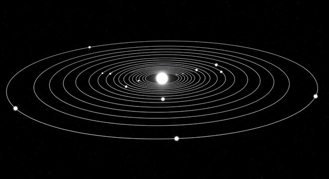 Solar system diagram planets orbiting the sun educational illustration black background