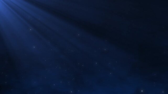 Blue flare light beam with dust particles and smoke effect on transparent background. 4K 3D abstract light motion titles cinematic background.