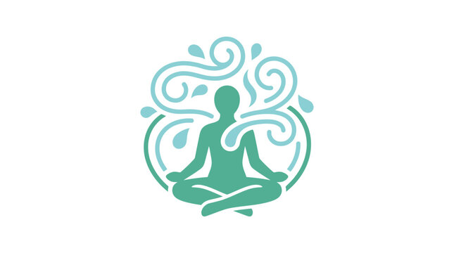 Meditating Person Silhouette Surrounded by Flowing Water Elements