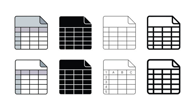 Collection of various spreadsheet document icons in different styles and colors