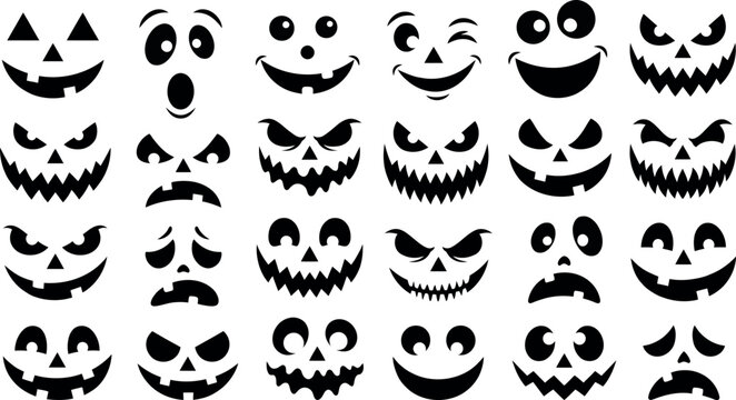 Image 7: Halloween jack o' lantern faces collection vector designs for spooky season graphics