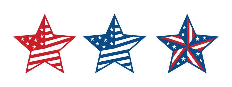 Three decorative stars with american flag patterns