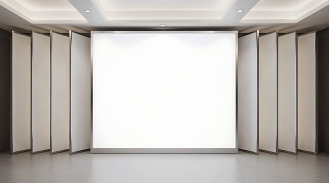 Modern Conference Room with Large Projection Screen and Movable Walls.