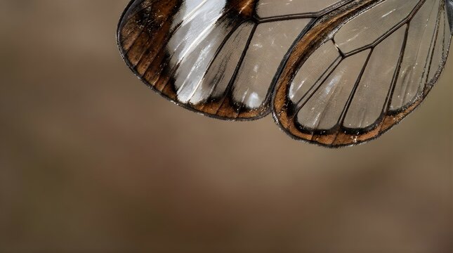 Macro detail of transparent butterfly wing texture with brown edges
