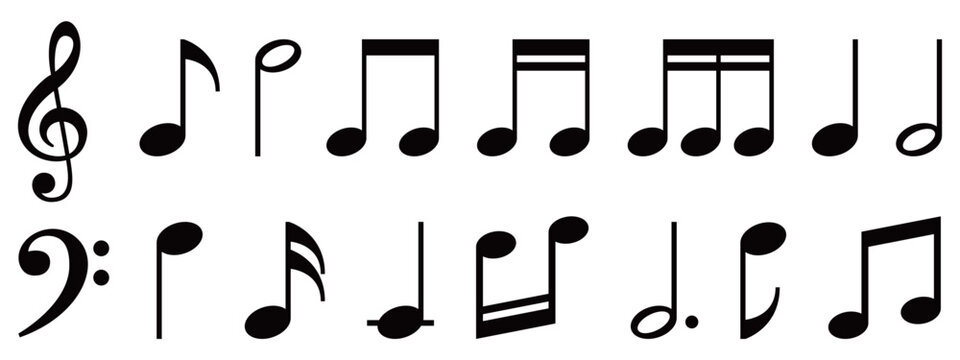 Collection of classic musical notes and clef symbols set
