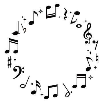Circular frame made of musical notes and clefs design
