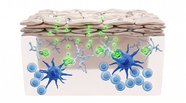 3D Microscopic Diagram of Metal Ions Triggering Contact Dermatitis Immune Response