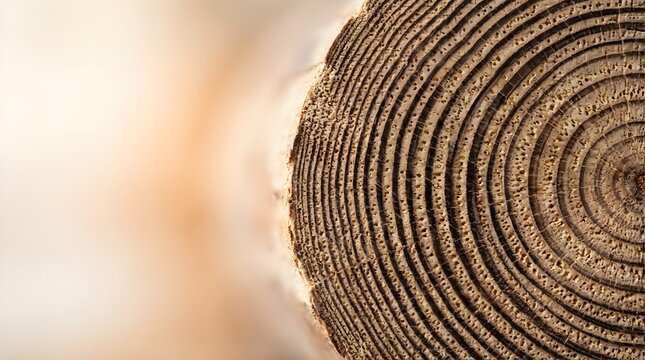 Macro view of circular tree growth rings on a cut log with soft lighting
