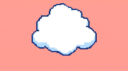 Obraz premium White cloud pixel art cartoon vector icon isolated on modern pink background for casual retro video game asset