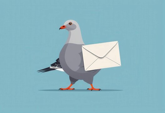 Illustration of a carrier pigeon delivering a letter tucked under its wing