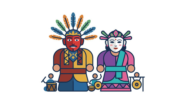 Traditional Indonesian Ondel Ondel couple, cultural folk art, vector illustration.
