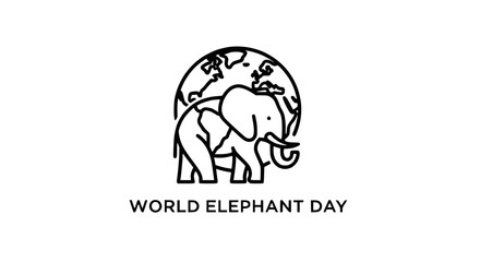 Fototapeta premium World Elephant Day Outline Icon with Globe Background