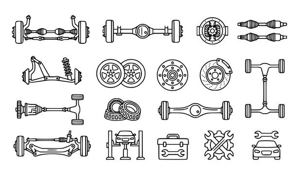 Automotive Axle Assembly with Wheels Outline Vector EPS10