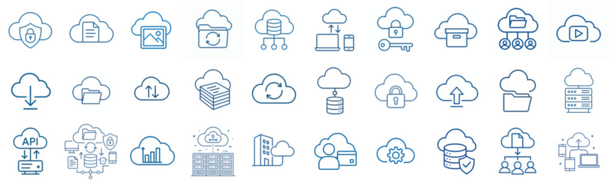 minimalist line art vector icon cloud storage in blue