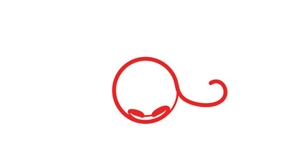Obraz premium Simple Minimalist Red Line Art Drawing of a Cute Cat Face with Curly Tail