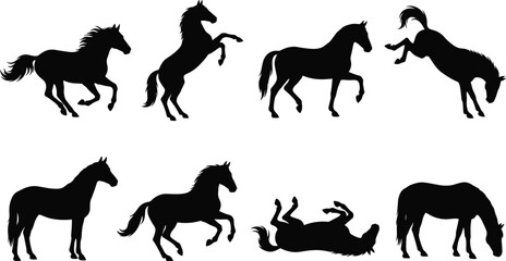 Obraz premium Silhouette icons of horses in dynamic and relaxed poses for animal illustration