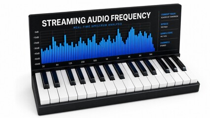 Fototapeta premium Professional Digital Piano Keyboard with Real-Time Audio Frequency Spectrum Analysis Display