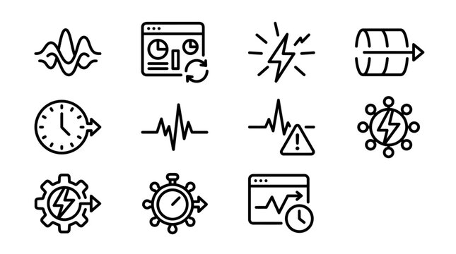 Set of line icons related to data monitoring and technical analytics.