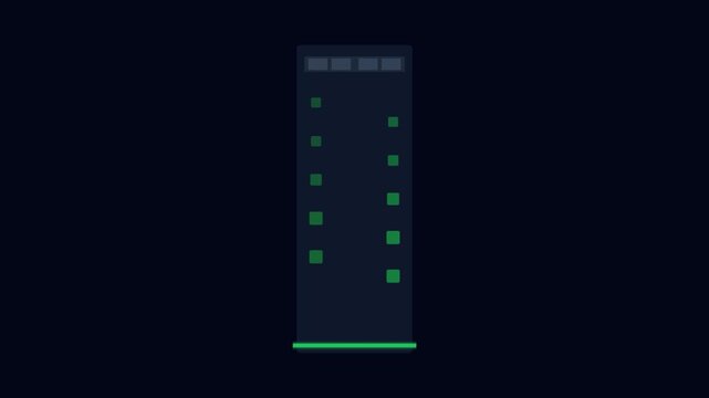Abstract motion graphic of a green scanning line moving down a data server column.