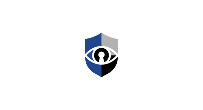 A graphic shield icon featuring a central eye symbol for digital security concepts