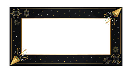 Fototapeta premium Black Gold Celebration Frame With Fireworks For Party Invitations