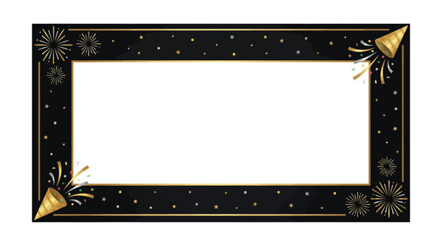Black Gold Celebration Frame With Fireworks For Party Invitations