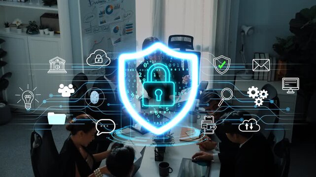 Secure Data Protection Concept with Digital Lock and Business Meeting in Modern Office Setting for Cybersecurity Awareness and Technology Implementation. Entropy.
