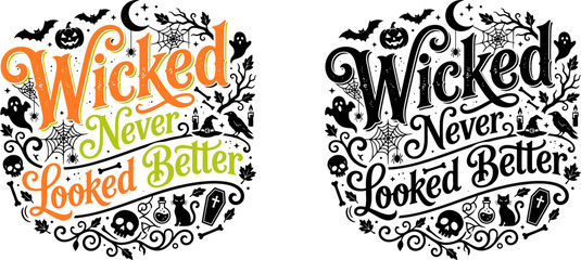 Halloween typography graphic design with spooky elements  two color variations © MDRahat