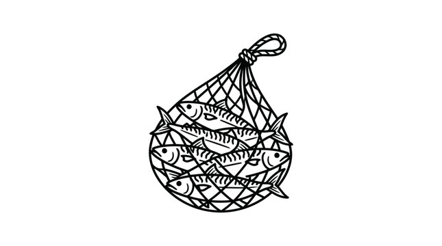 Freshly caught fish inside a mesh fishing net