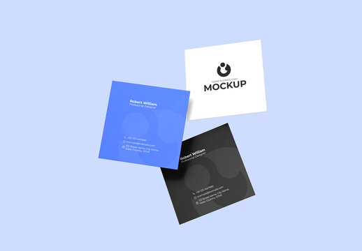 Floating Square Business Card Mockup Set