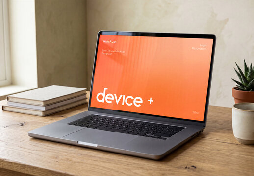 Laptop Mockup on Wooden Table