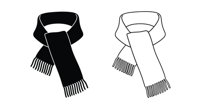 Line art scarf with tassels on white background