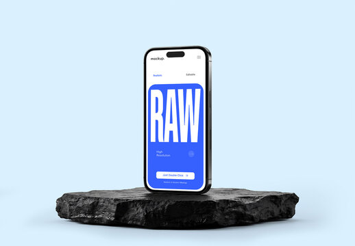 Phone Screen Mockup on Stone Podium