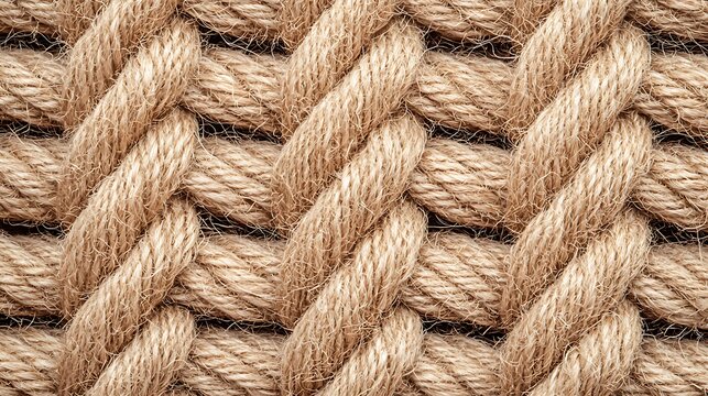 Close-up of intertwined beige ropes with textured twisted natural fibers for rustic and decorative use