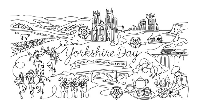 Yorkshire Day Illustration: Heritage, Celebration, Landscape, People, Traditions