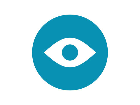 Eye flat icon round button - modern minimal vector symbol for web and mobile app interface, isolated on transparent background