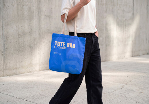 Tote Bag Mockup with Walking Model