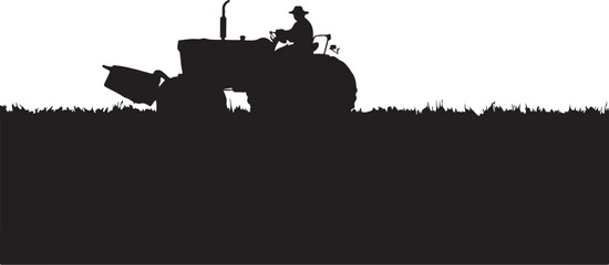 Obraz premium Silhouette of a farmer driving a tractor with a plow