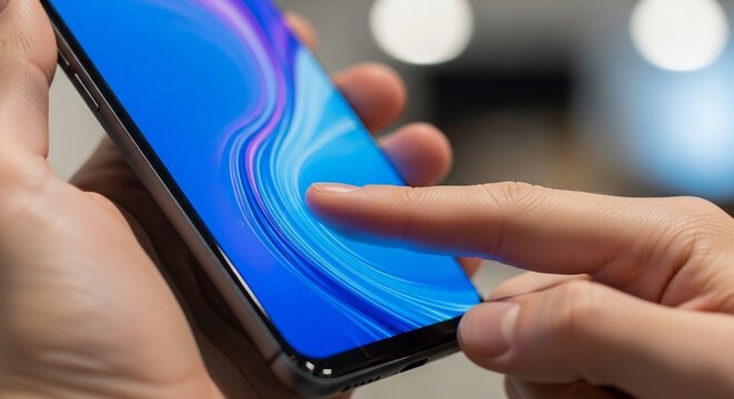 Smartphone touchscreen interaction close up