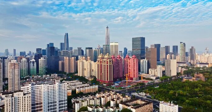 Aerial view of modern corporate skyscrapers and urban skyline in Shenzhen, China