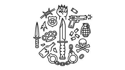 Crime and weapon icons circular composition. © ULFAITA
