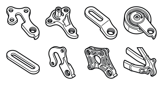 Bicycle chainstay derailleur hangers and frame parts vector illustrations.