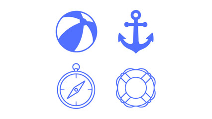 Professional vector icons featuring beach balls, anchors, compasses, lifebuoys, and travel navigation. © Andika