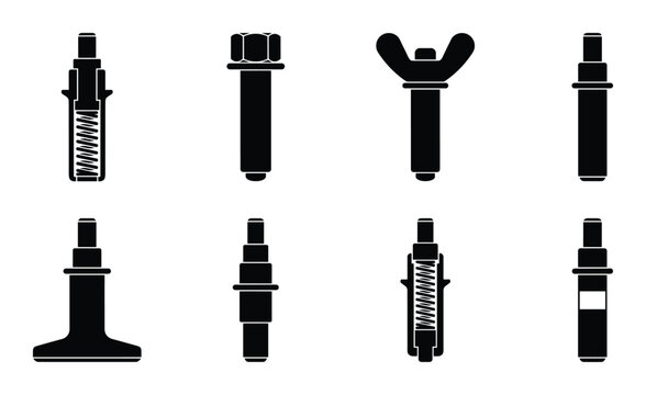 Black silhouette aerospace cleco fasteners and mechanical bolt pins