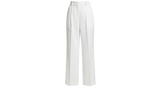 Casual white wide leg trousers isolated on white background with trousers clothing minimalist comfortable tailored ensemble wardrobe seasonal fashionable versatile tailoring