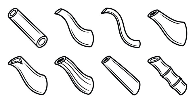 Bold outlined collection of tubular and conduit vector shapes.