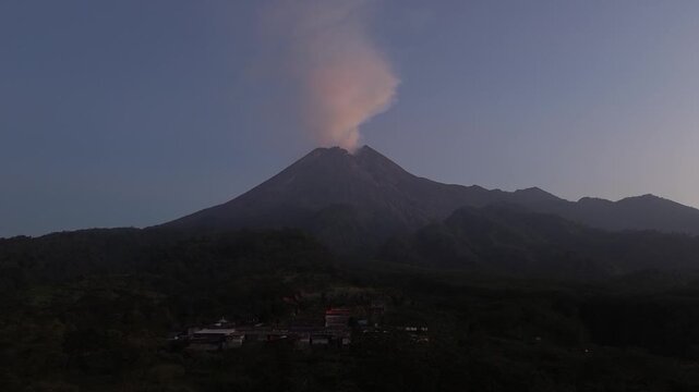 Morning View of Mount Merapi Volcano in Yogyakarta, Indonesia