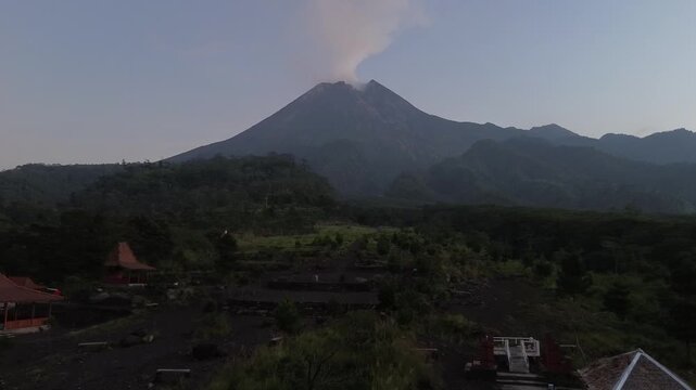 Morning View of Mount Merapi Volcano in Yogyakarta, Indonesia