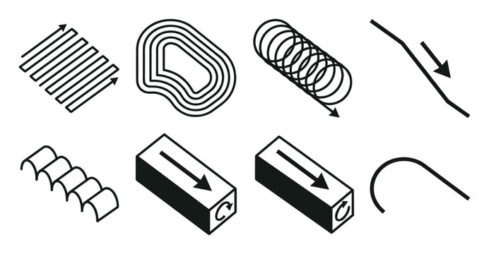 CNC machining toolpath line icons for various cutting operations