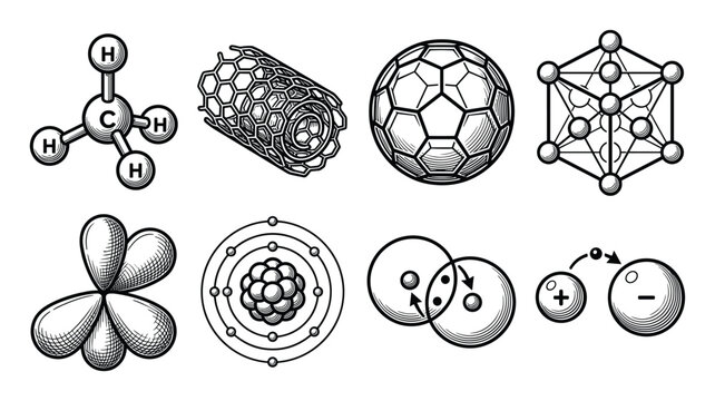 Chemistry science icons collection with atomic structure molecules and chemical bonds